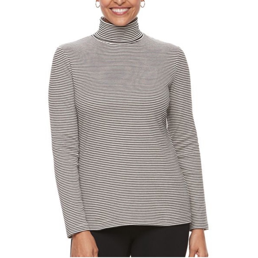 Croft & Barrow Navy and White Striped‎ Turtleneck Long Sleeve Layering Top